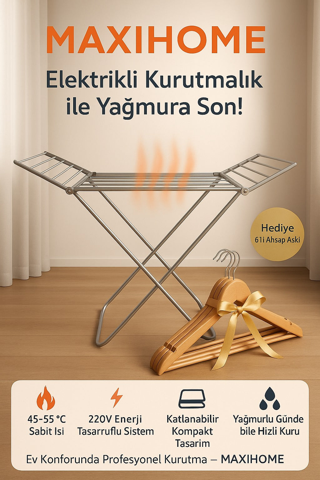 Maxi Home Ütü Etkili Elektrikli Kurutmalık